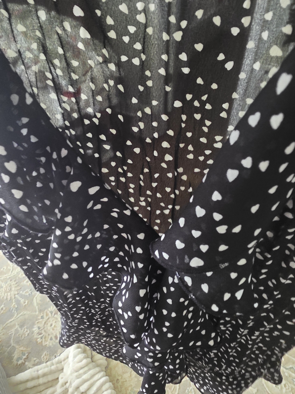 Allison Taylor Black Sheer V-Neck Blouse with White Heart Print - Picture 3 of 4